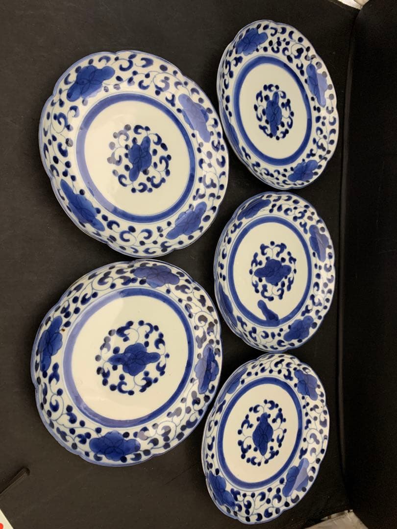 古伊万里　染付花輪型　六寸皿　古美術　5枚