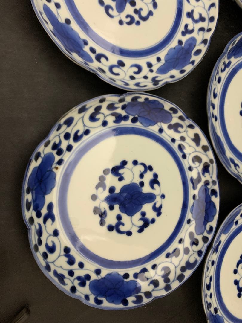 古伊万里　染付花輪型　六寸皿　古美術　5枚