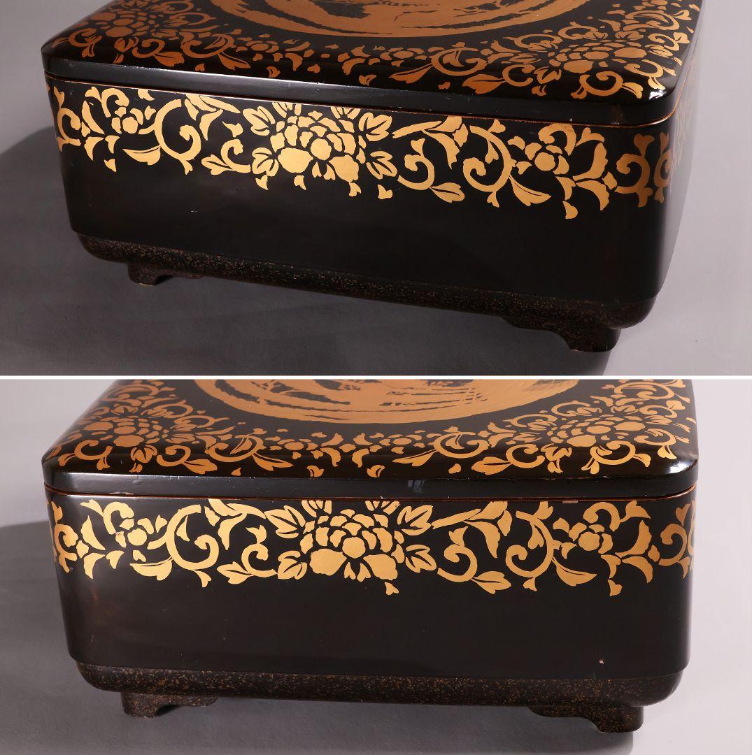 【MA808】時代 加賀蒔絵 桐鳳凰・花唐草 金蒔絵 梨地 饅頭箱 菓子箱 漆芸