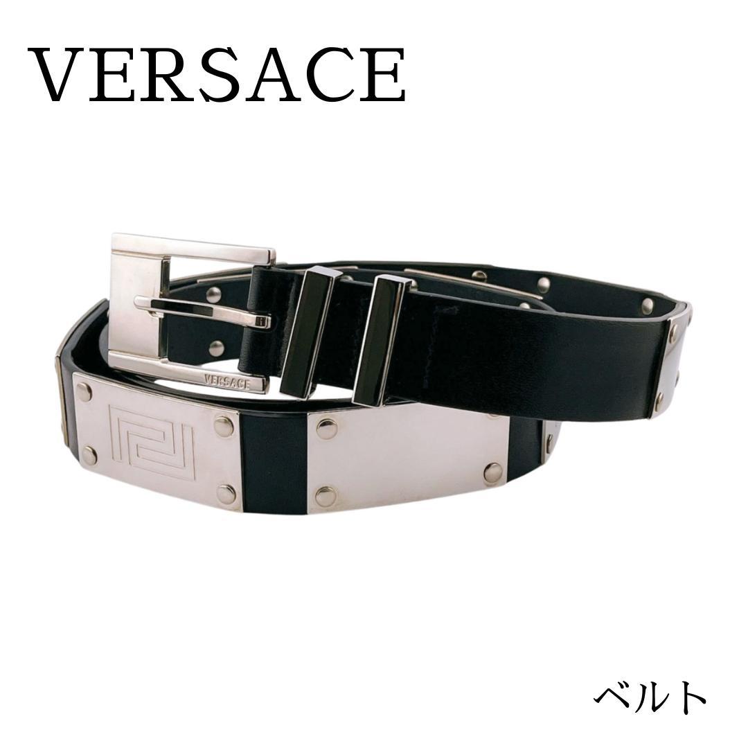 VERSACE ヴェルサーチ レザーベルト グレカ模様 メタルプレート