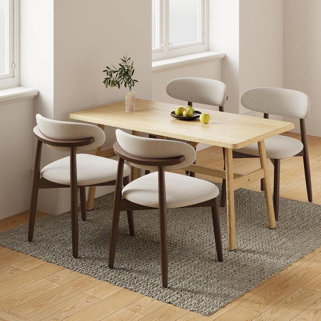 【訳あり新品】ダイニングチェア 2脚セット ナチュラル木目 × 快適ファブリック