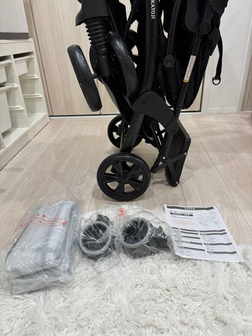 【新品未使用】二人でゴーDX 2人乗りベビーカーオニキスブラック　レインカバー付