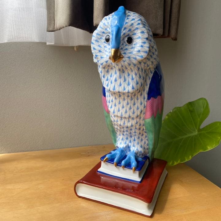 箱付　未使用　ヘレンド　フクロウ　手描き　特大　30センチ　処分価格