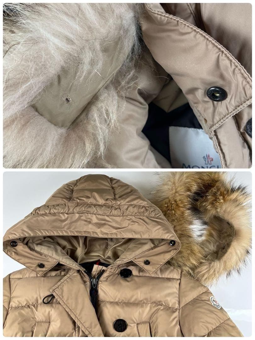 【美品】モンクレール 2way ロングダウン フード ファー付き ベージュ