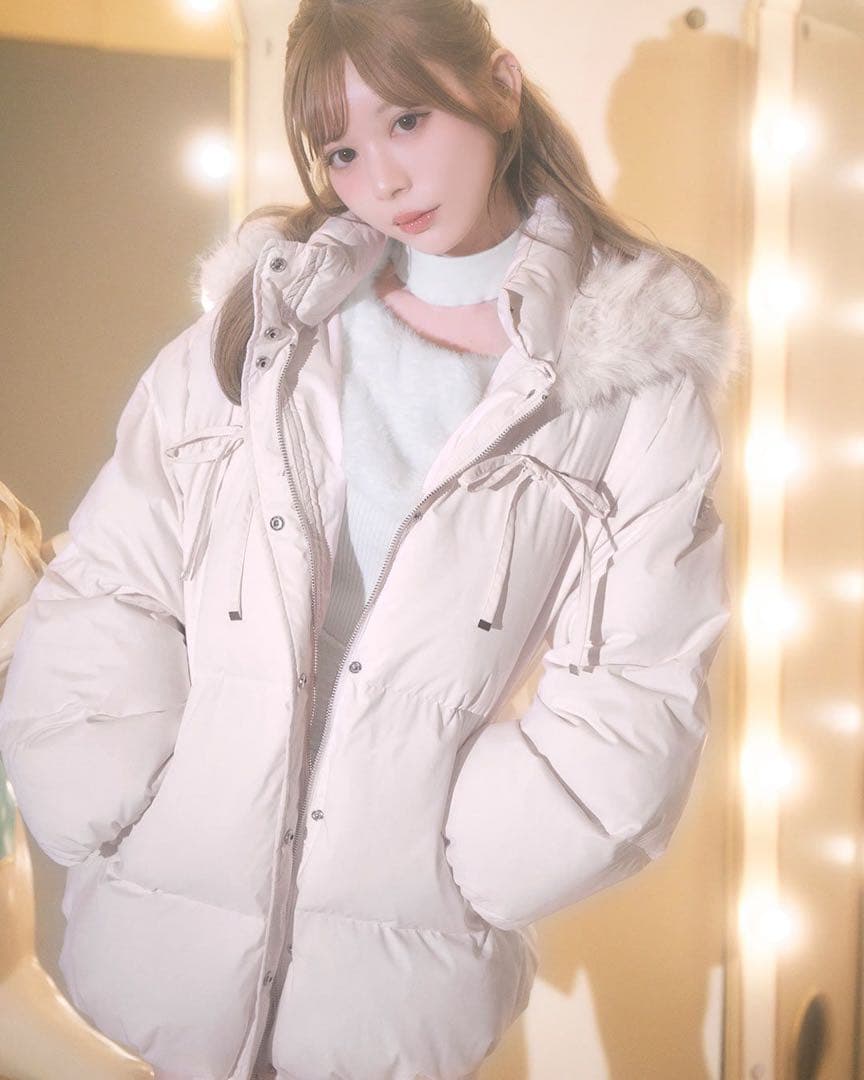 ミシェルマカロン ファーフードリボンダウンコート xs ピンク