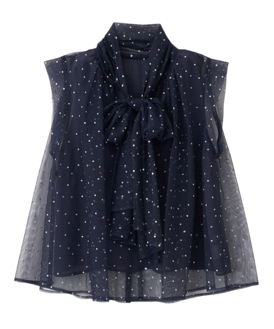 完売色　ココディール　新品タグ付き　ドットチュールリボンブラウス　ブラック