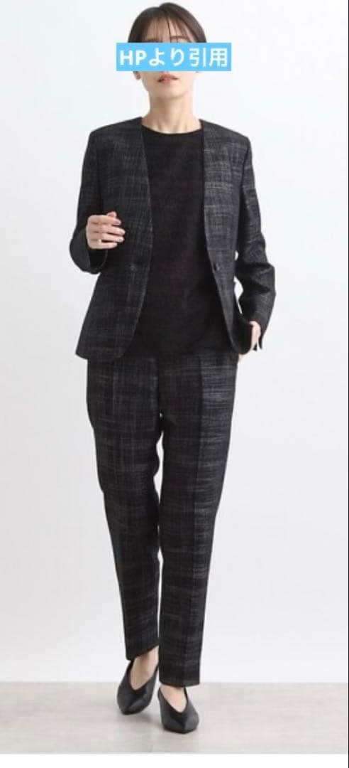 INDIVIVAI チェック柄ノーカラージャケット＆パンツセット