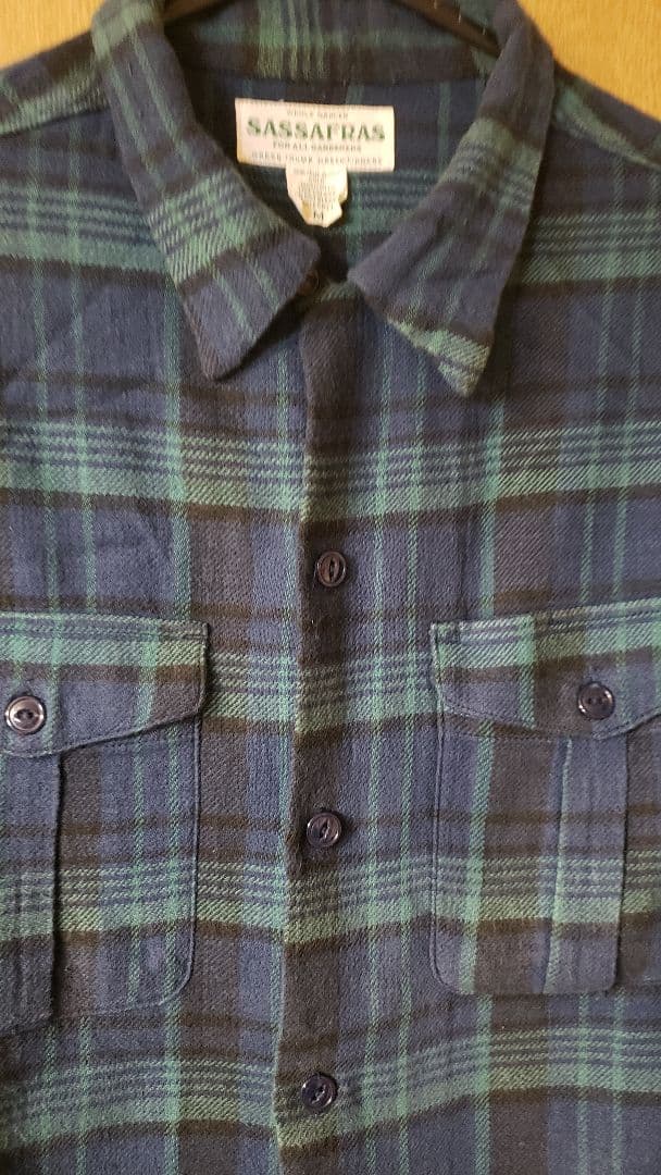 SASSAFRAS ネルシャツ ネイビー/グリーン