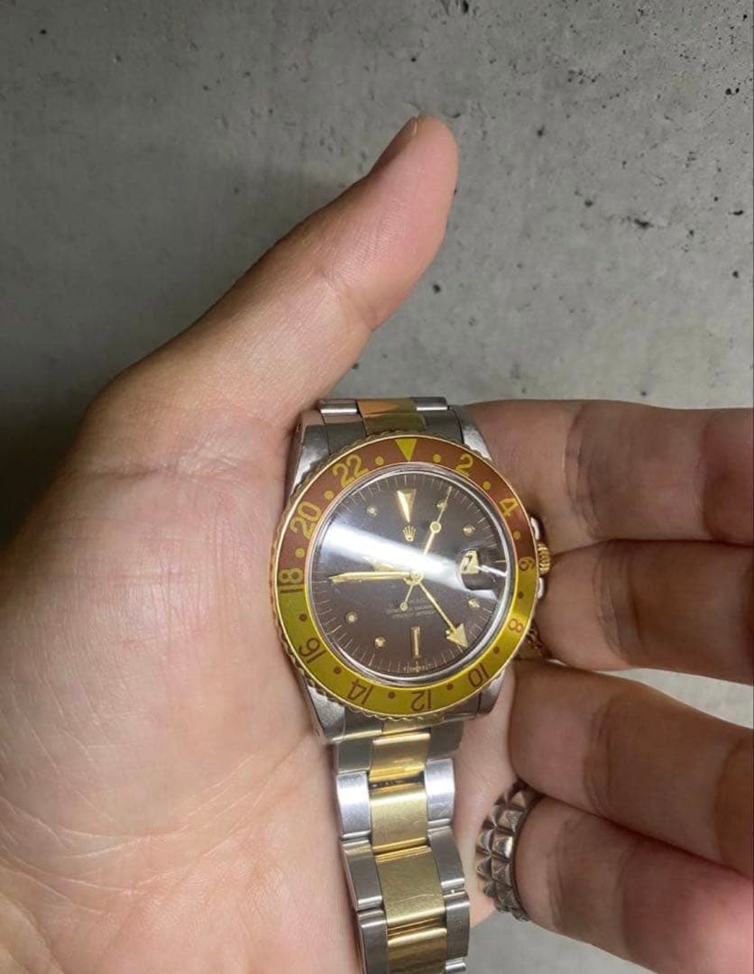 レア純正ロレックス ベゼルインサートGMTマスター茶壷1675/3 16753