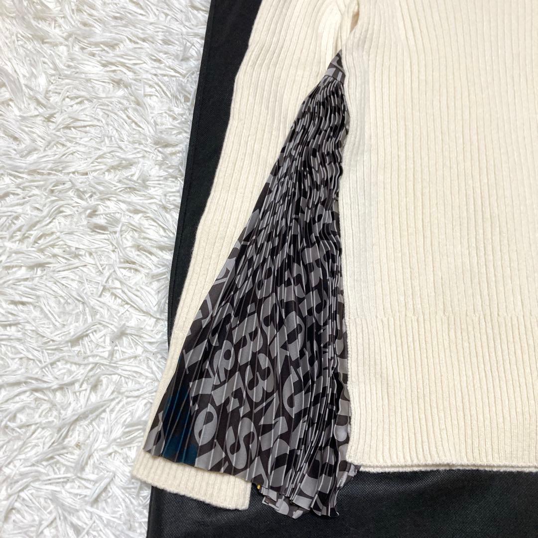 極美品✨現行sacai サイドプリーツ　切替リブニット　ウール　S アイボリー