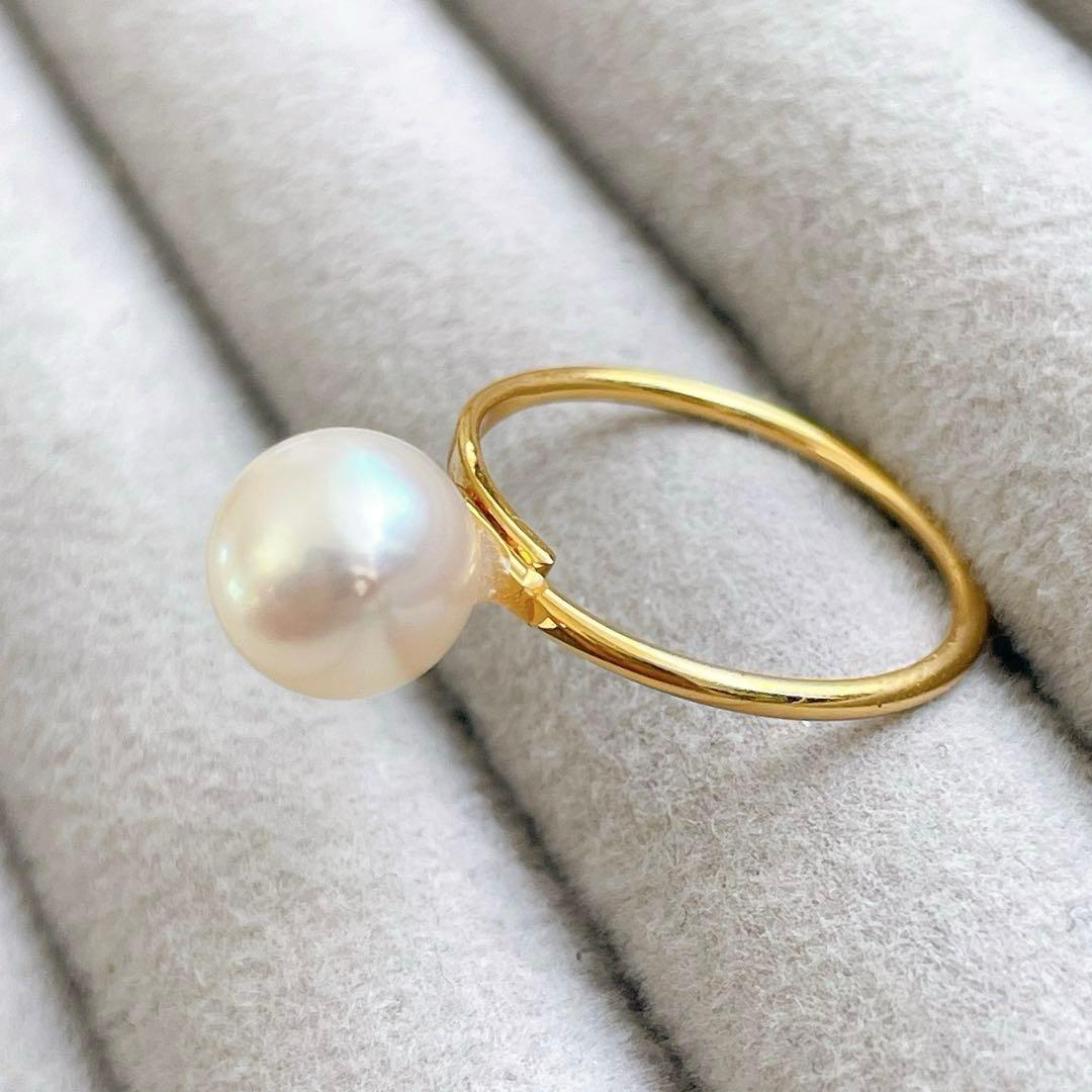 014 あこやパール　フリーサイズリング　11.5号ゴールドカラー8mm