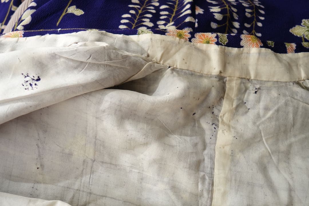 アンティーク　子供着物　藤　菊　鬼しぼ縮緬