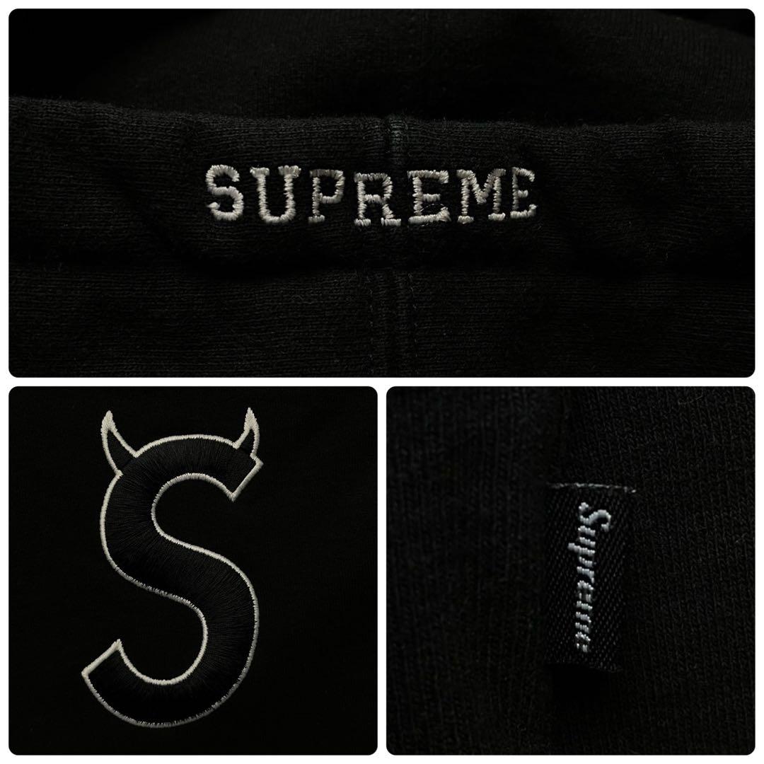 3221U【プレミアサイズ・ＸＸＬ】シュプリーム☆Sロゴ刺繍 パーカー ブラック