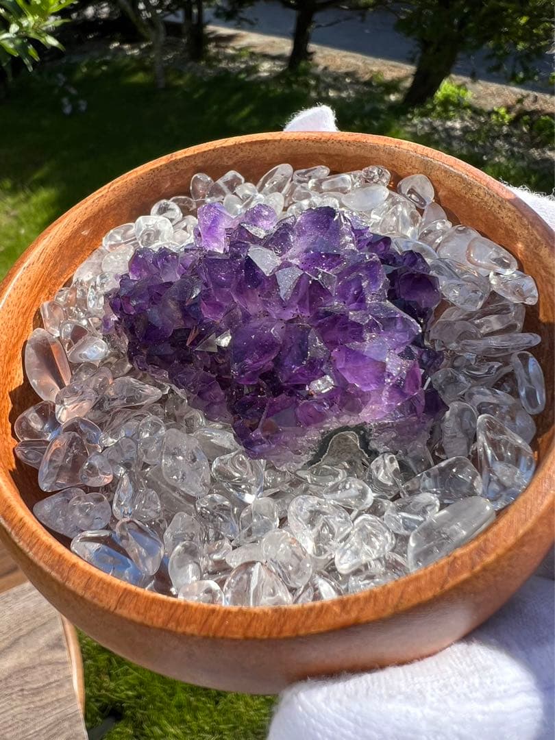 A173 フラワーアメジスト　クラスター 水晶さざれ石　3点セット