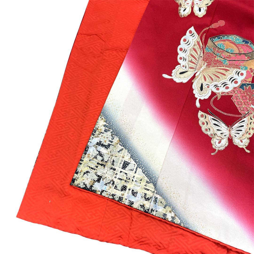 ◎mk-1120　七五三　振袖　着物・襦袢　2点セット　蝶々　正絹　　9-22