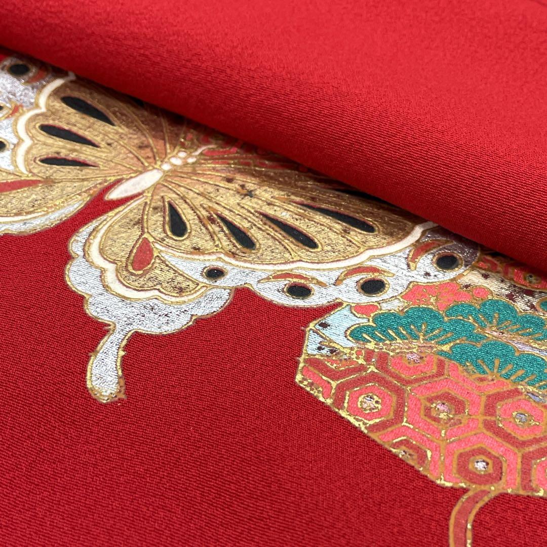 ◎mk-1120　七五三　振袖　着物・襦袢　2点セット　蝶々　正絹　　9-22