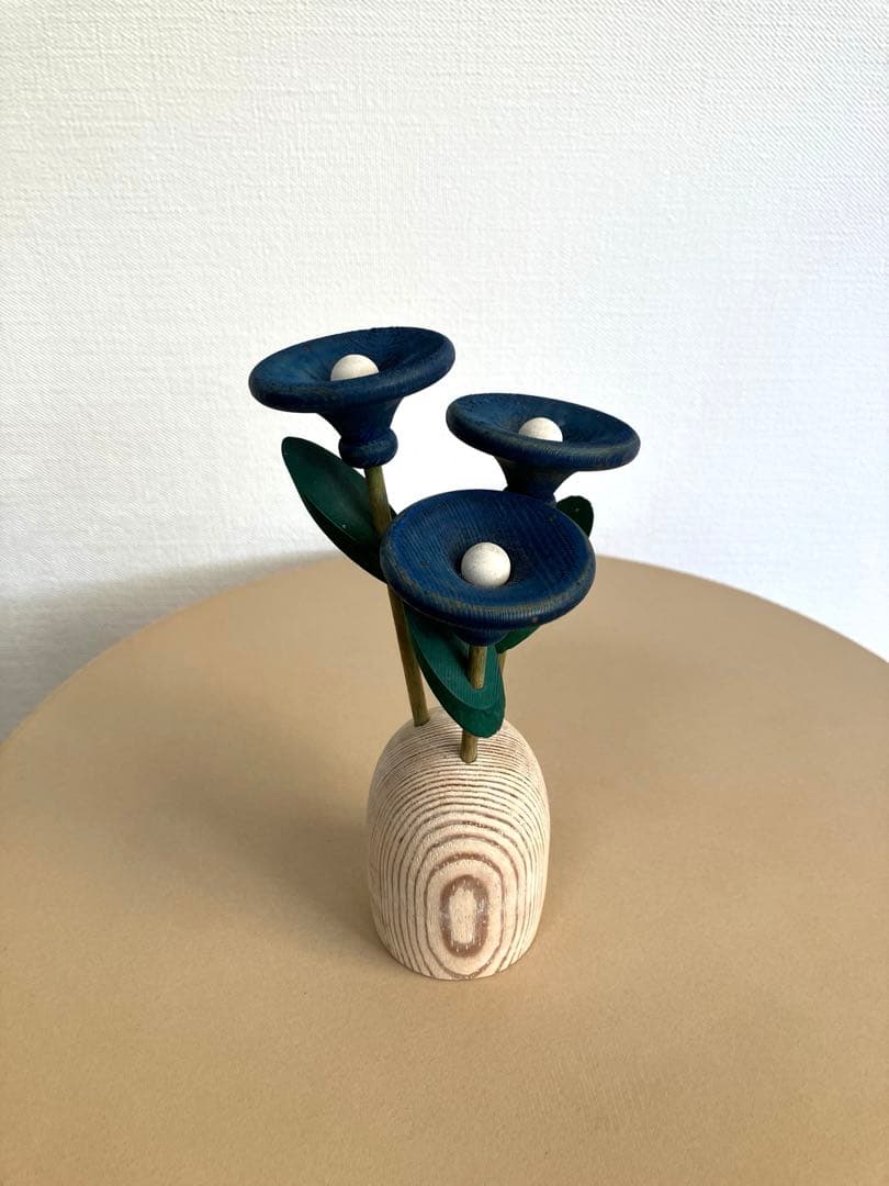 aarikka アーリッカ 3本の青い花の寄せ植え　木製　オブジェ