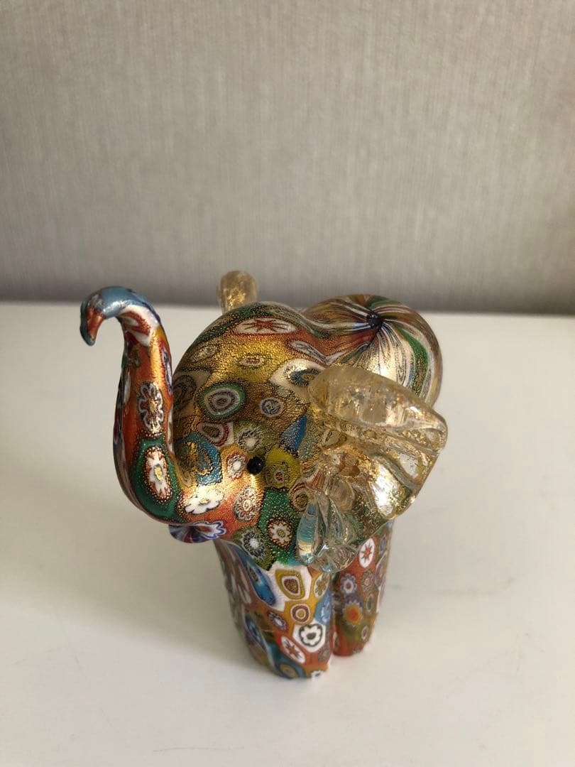 【レア 新品】ベネチアングラス ムラーノ 縁起物の象 (金彩)置物