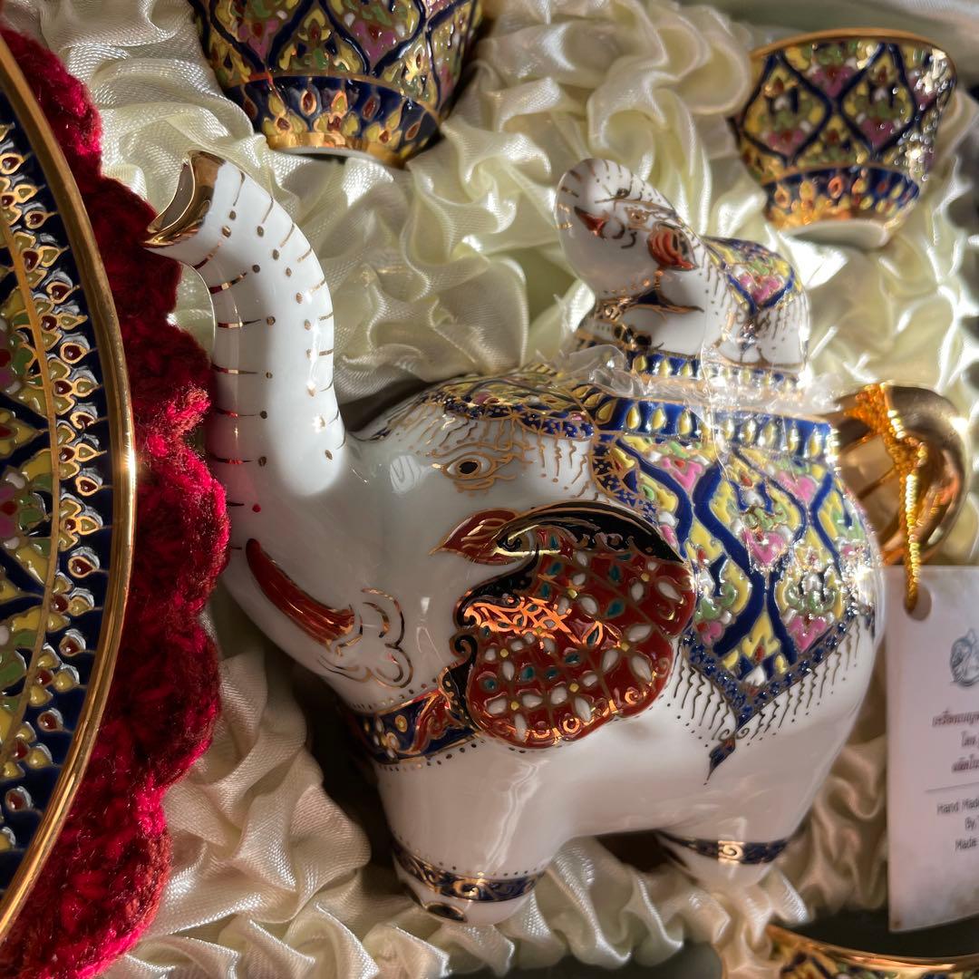 新品未使用　ベンジャロン焼き　ティーセット （ゾウ：箱付き）　高級　オシャレ