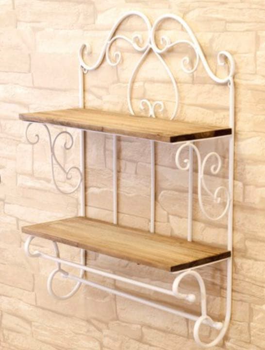 アイアン ウッド アンティーク ウォールラック ホワイト