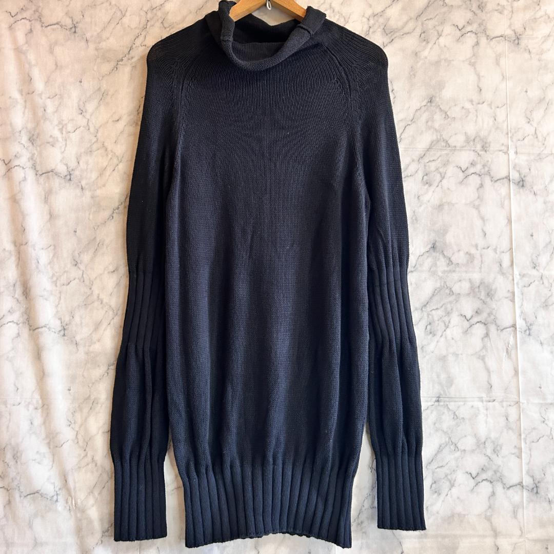 Y's ワイズ タートルネック コットン ニット ロングワンピース ブラック