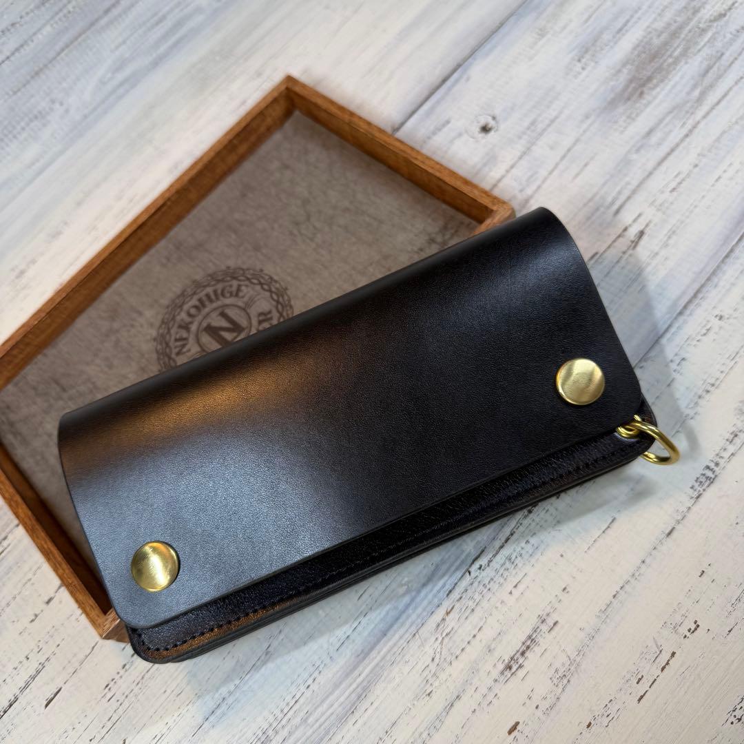 【トラッカーウォレット ロング 3層】 ブラック ゴールド YKK