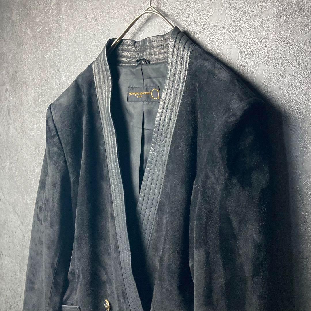 ヴィンテージ　ジャケット　黒　スエード　ライン　切り替え　レトロボタン