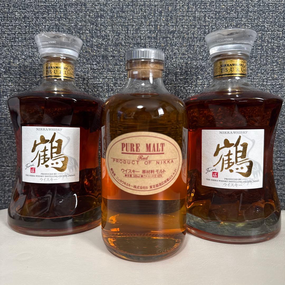 ニッカウヰスキー鶴　2本セット 箱多少汚れあり ピァアモルト　レッドをお付けして