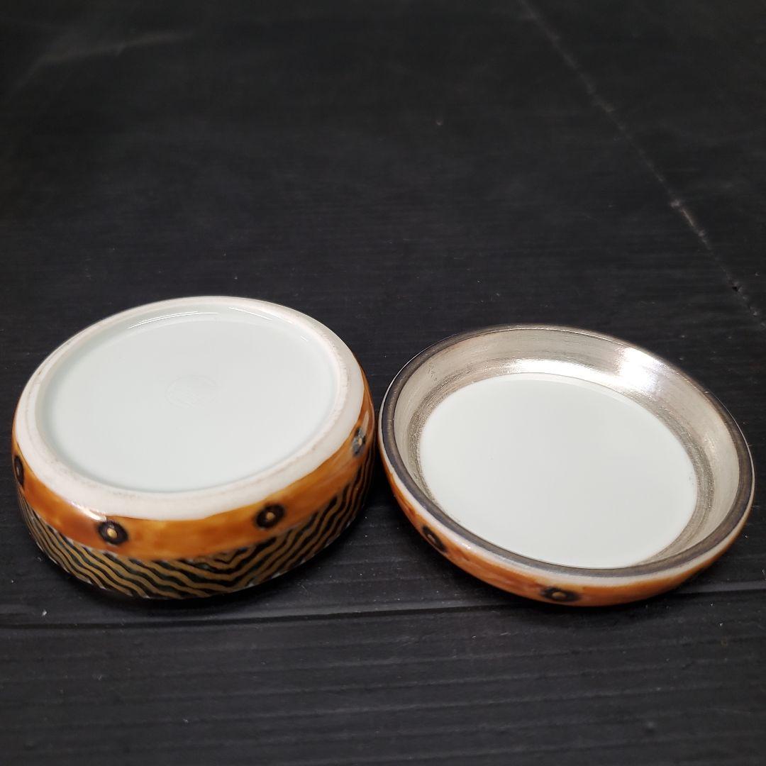 香合 色絵太鼓 叶 松谷 茶道具 共箱 栞