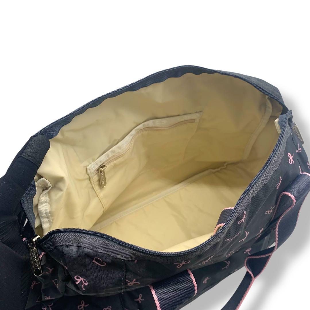 Lesportsac ハーパーバックリボン柄グレー＋ライトピンク