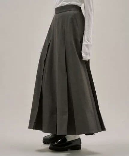 2025.秋冬物マキシロング ブラウンチェック タックフレアスカート