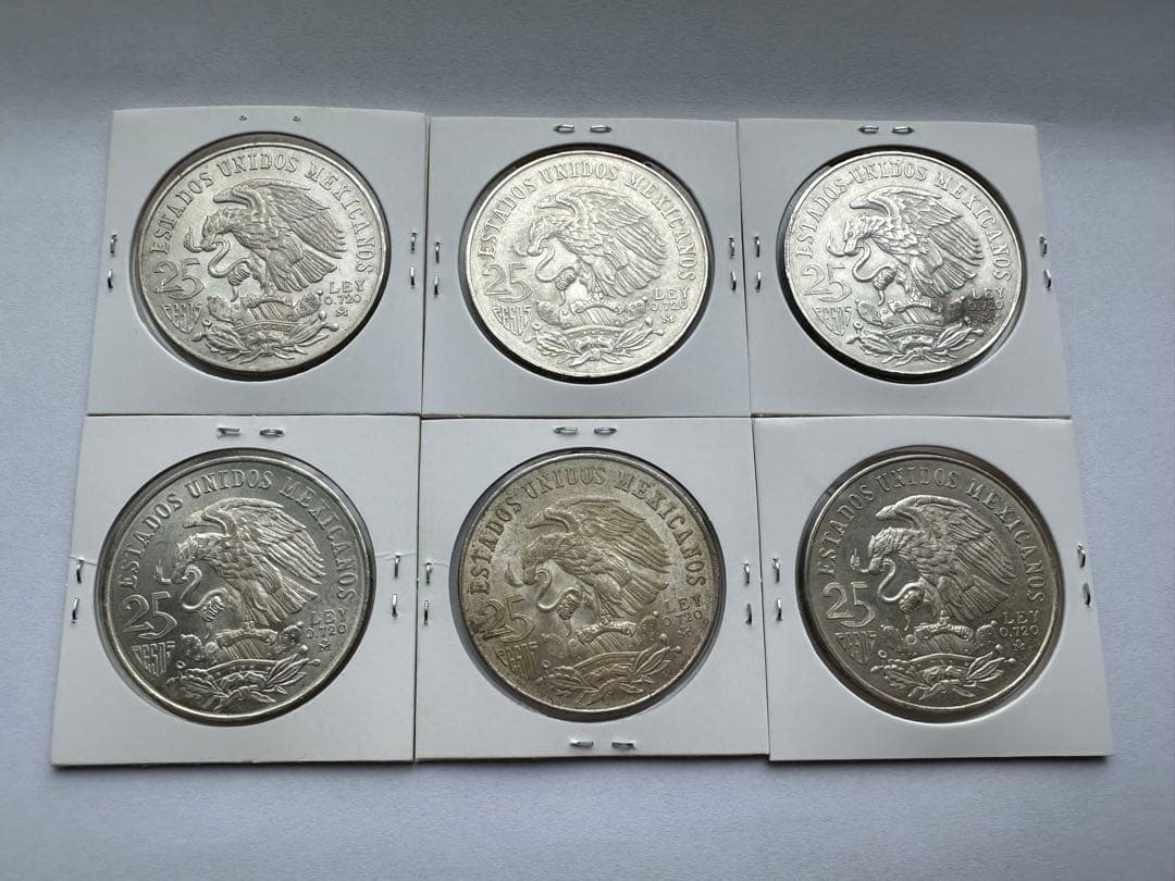 メキシコ銀貨　6枚銀貨　3枚五輪エラー　希少　エラー銀貨　古銭　本物