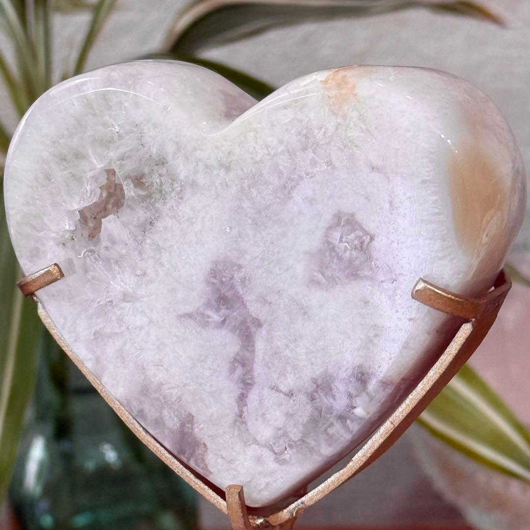 ピンクアメジストフラワーアゲート　ハート　専用スタンド付き　ブラジル産　天然石