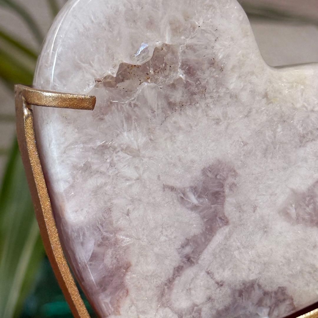 ピンクアメジストフラワーアゲート　ハート　専用スタンド付き　ブラジル産　天然石