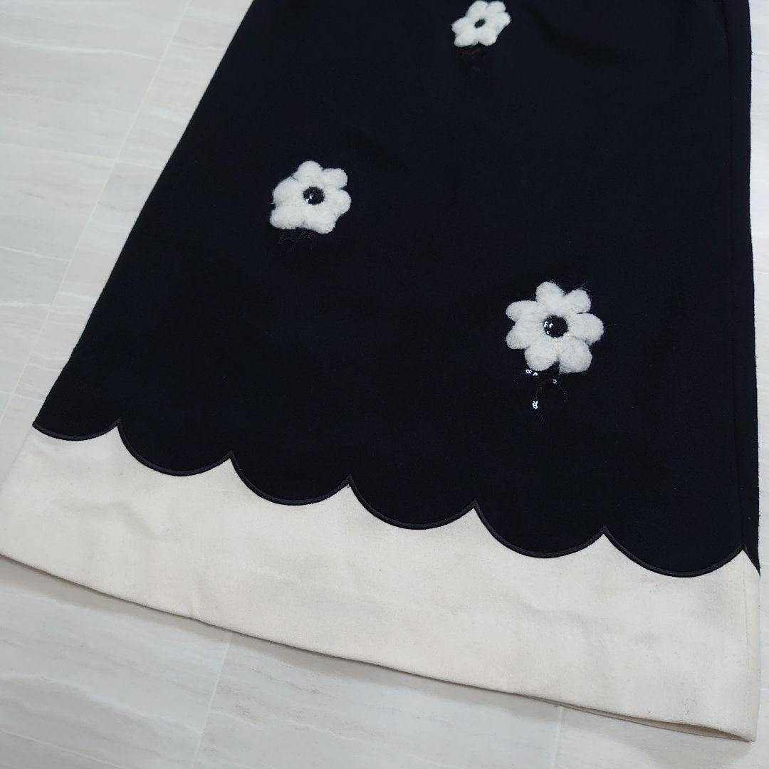 エムズグレイシー カメリアワンピース 花柄 黒 L ウール キュプラ