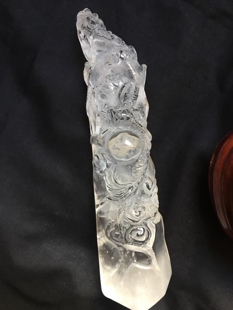 天然石 水晶 龍彫刻 昇り龍　縁起物