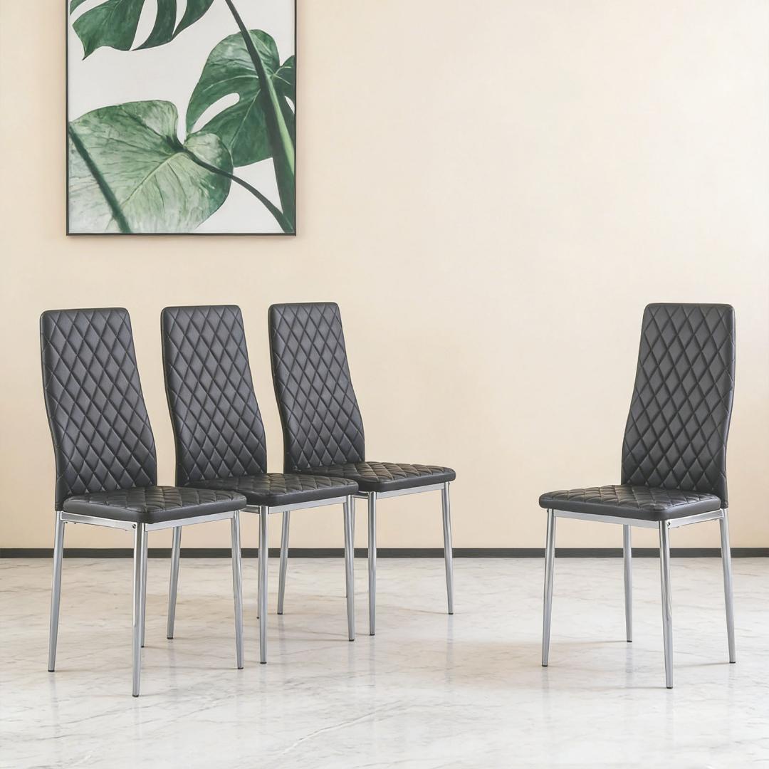 ダイニングチェア 4脚セット レザー メッキ脚 椅子 イス 食卓椅子 菱形 北欧