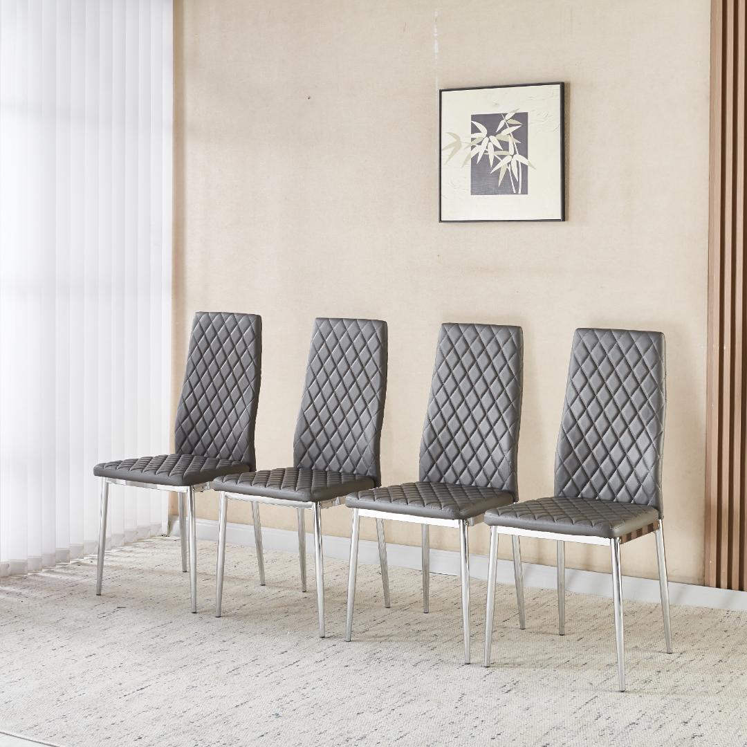 ダイニングチェア 4脚セット レザー メッキ脚 椅子 イス 食卓椅子 菱形 北欧