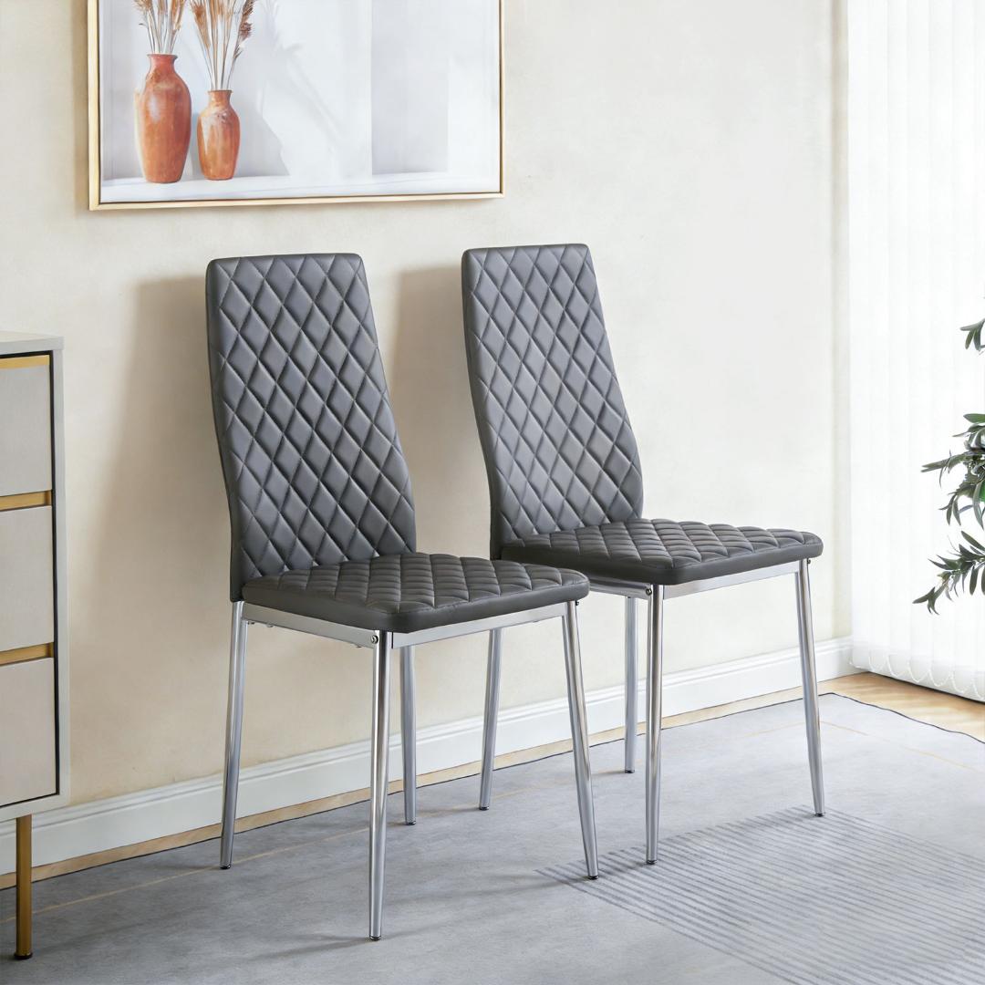 ダイニングチェア 4脚セット レザー メッキ脚 椅子 イス 食卓椅子 菱形 北欧