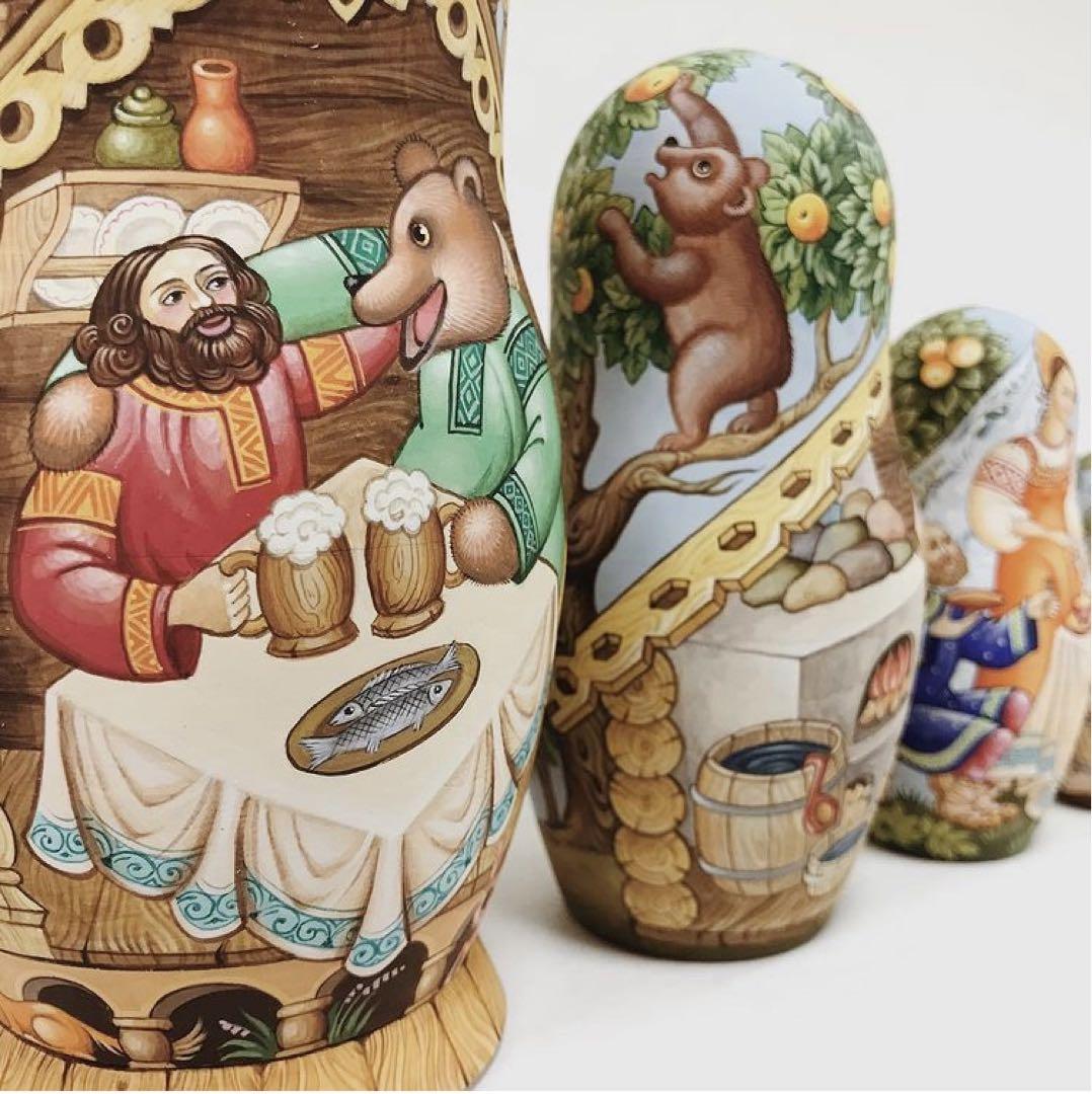 ロシア雑貨☆イコン マトリョーシカ熊(5P)オルガ作コブロフ工房
