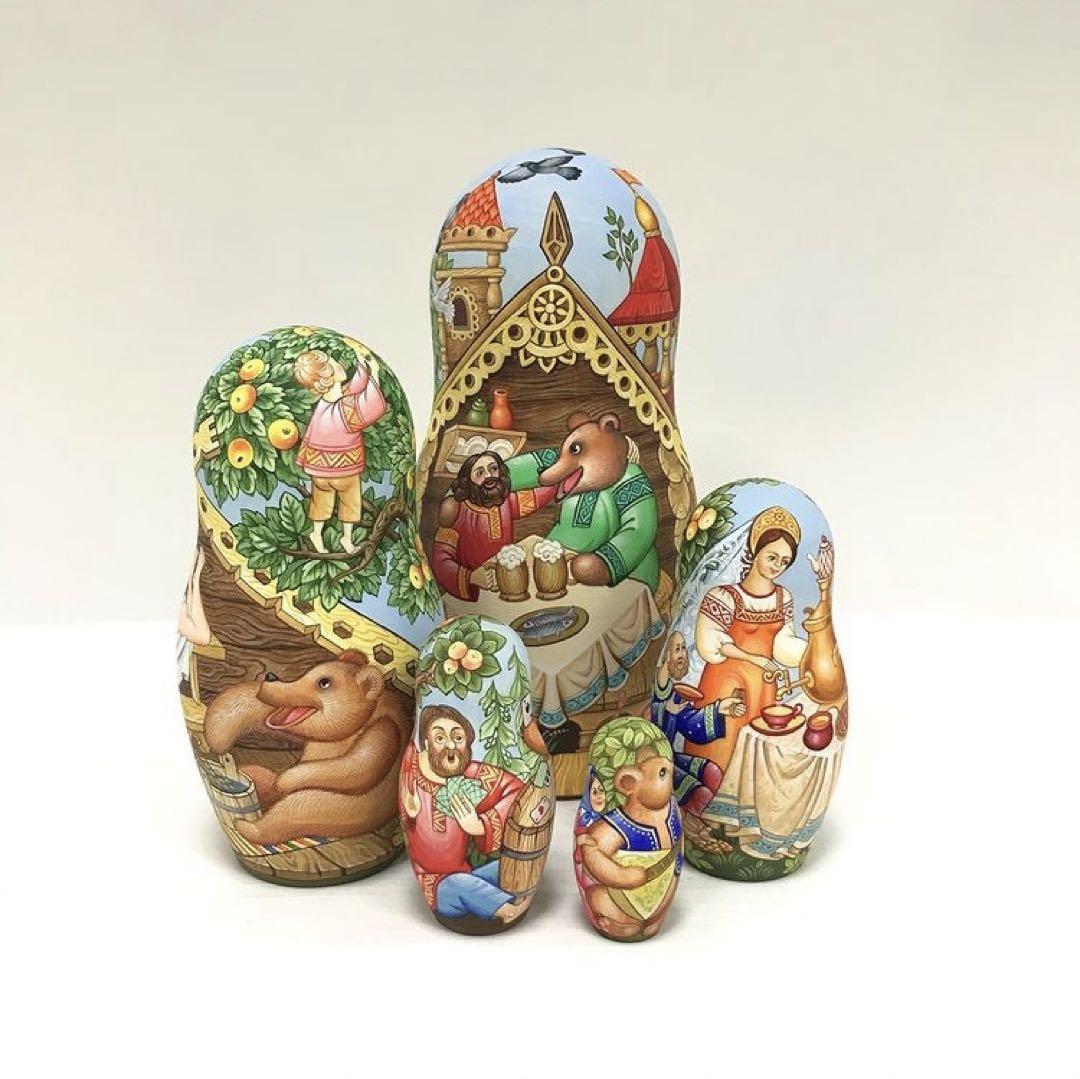 ロシア雑貨☆イコン マトリョーシカ熊(5P)オルガ作コブロフ工房