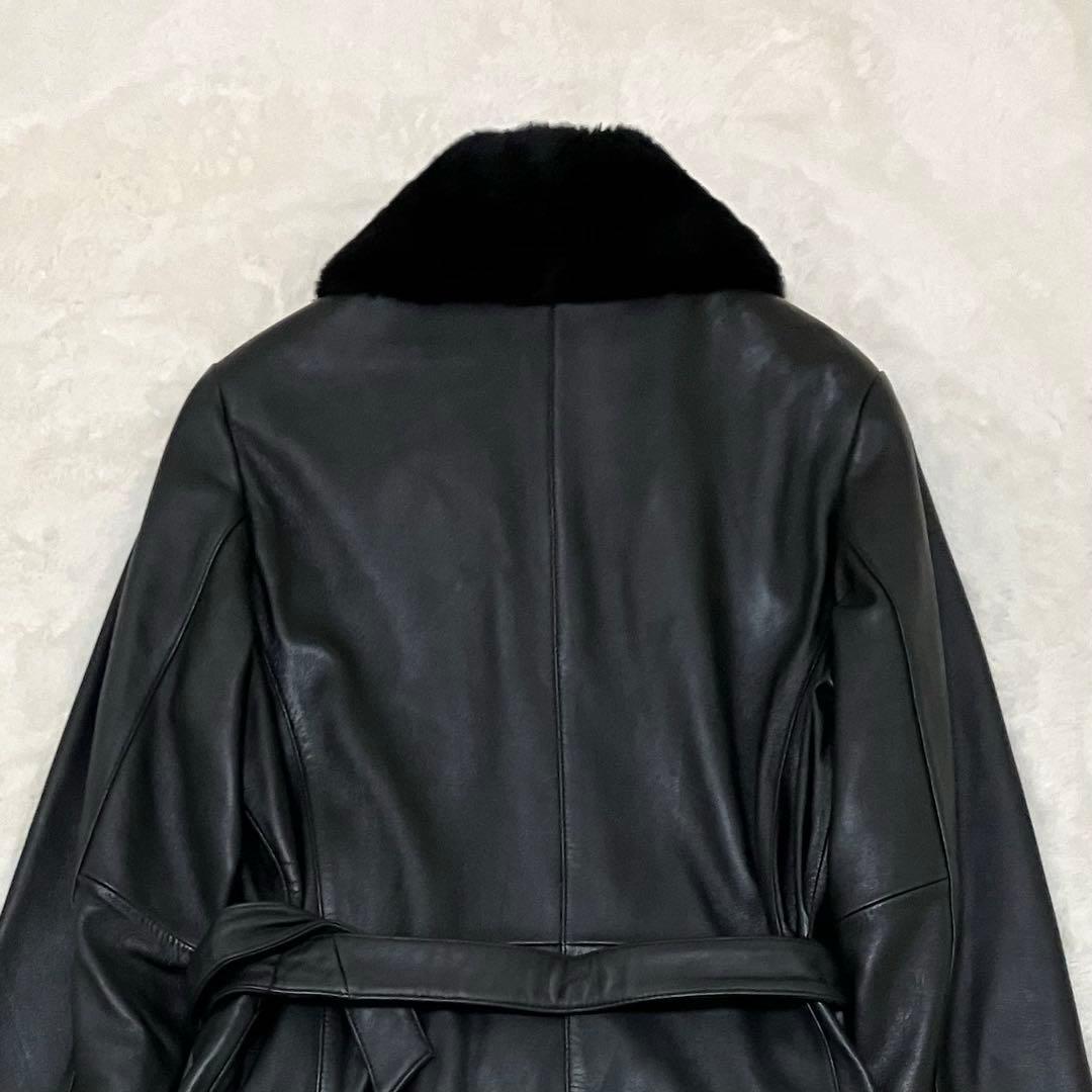 【極美品】2way 羊革 ラムレザー Aライン ボアロングコート ブラック M