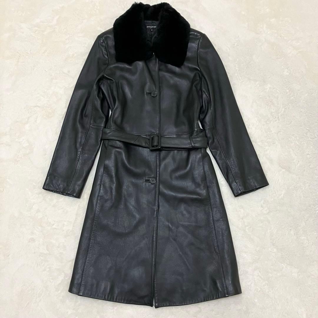 【極美品】2way 羊革 ラムレザー Aライン ボアロングコート ブラック M