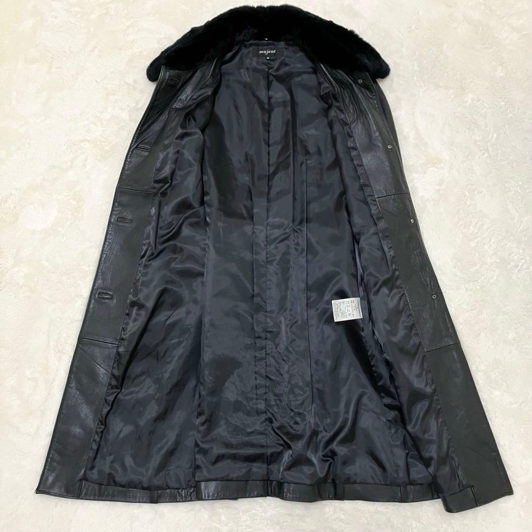 【極美品】2way 羊革 ラムレザー Aライン ボアロングコート ブラック M