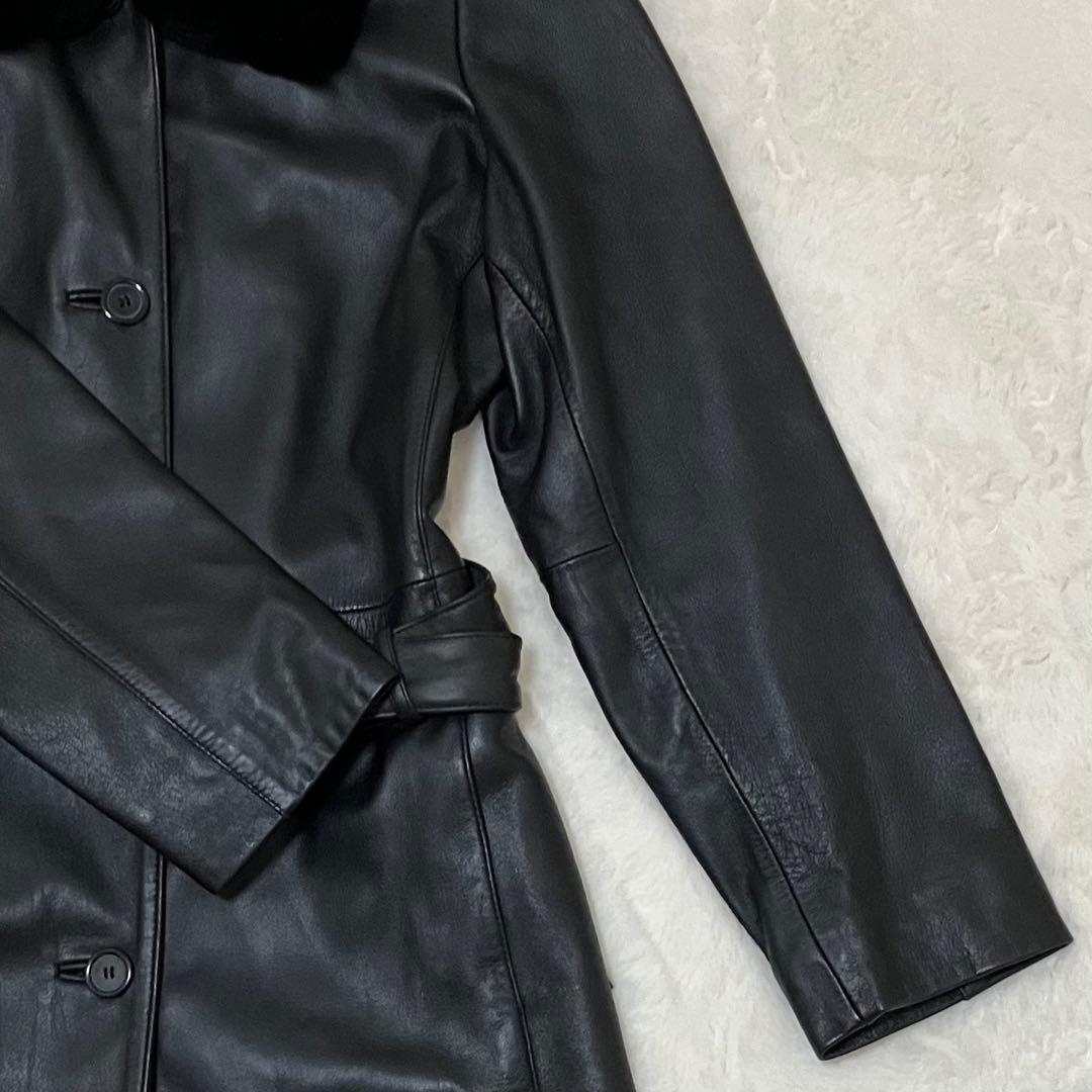 【極美品】2way 羊革 ラムレザー Aライン ボアロングコート ブラック M