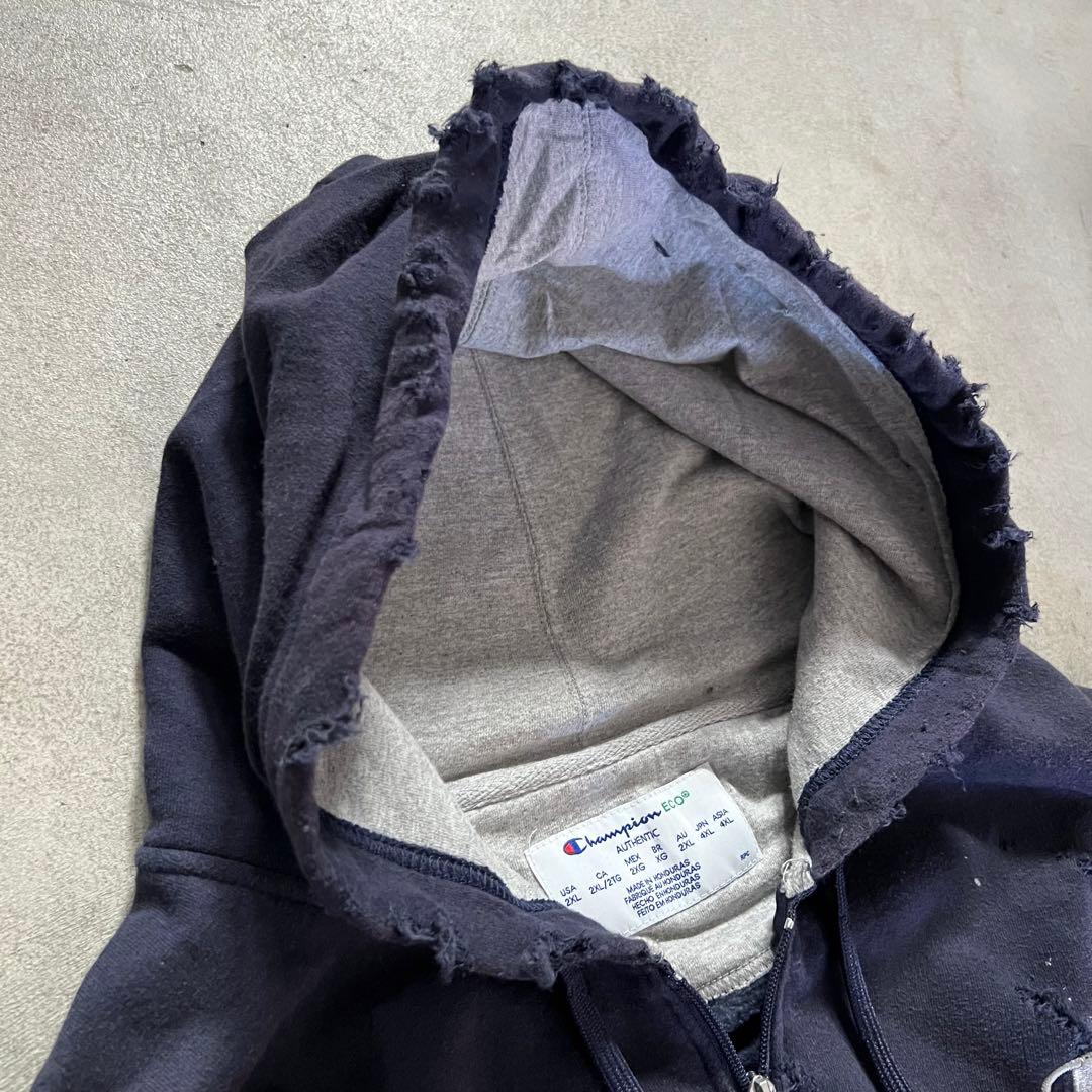 チャンピオン ボロスウェット ペンキ ジップパーカー XXL ネイビー