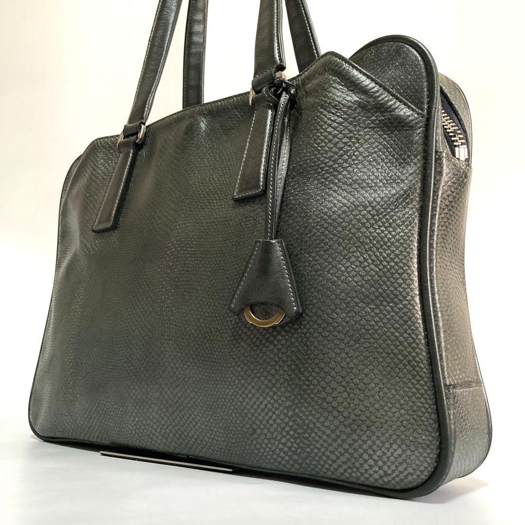 アニアリ トートバッグ パイソン シルバーカーキ レザー