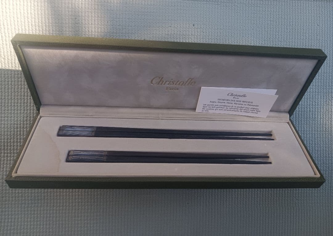 新品 クリストフル 夫婦箸 Christofle EBENE 金銀 黒壇 銀食器