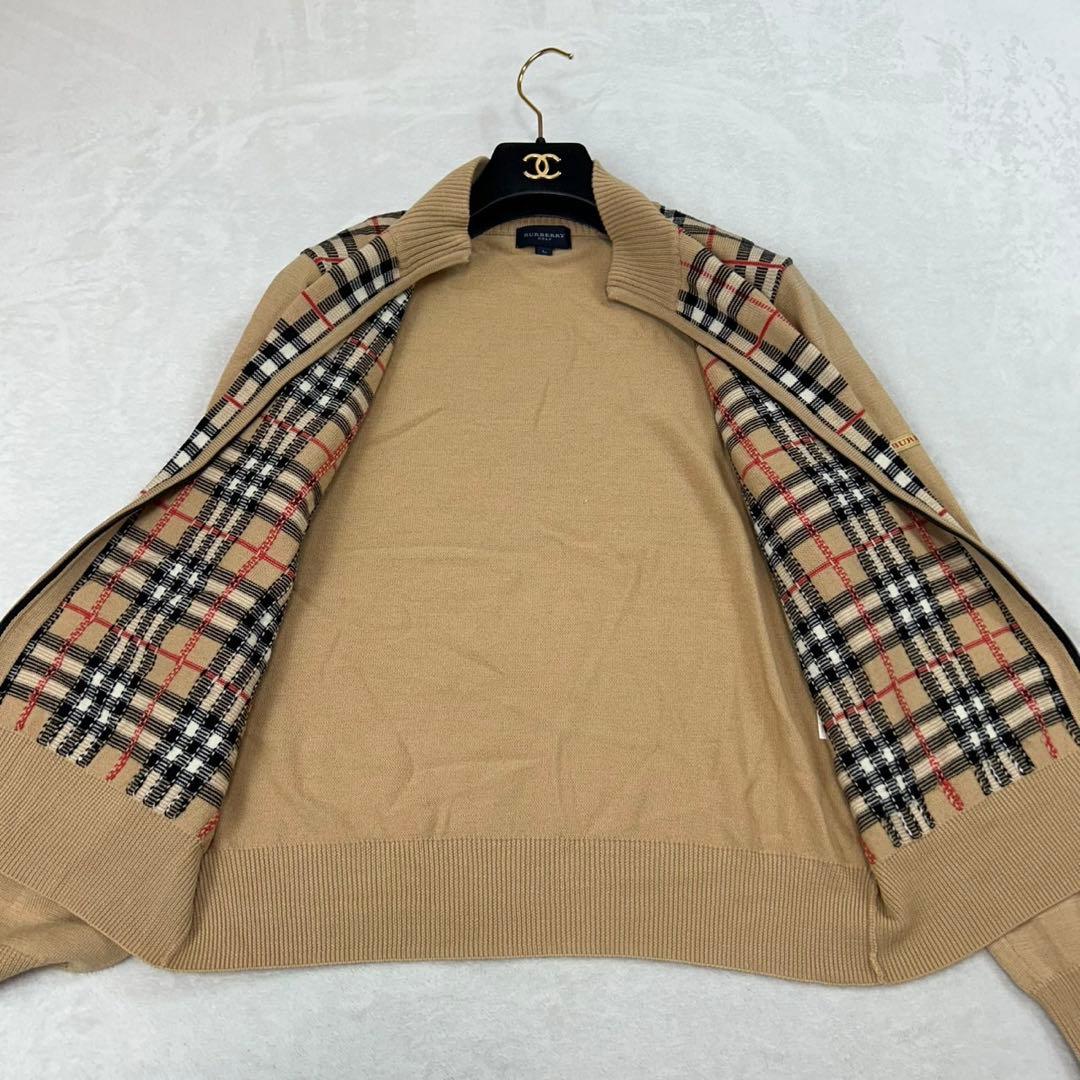 J489 美品 L バーバリーゴルフ ノバチェック ニット カーディガン メンズ