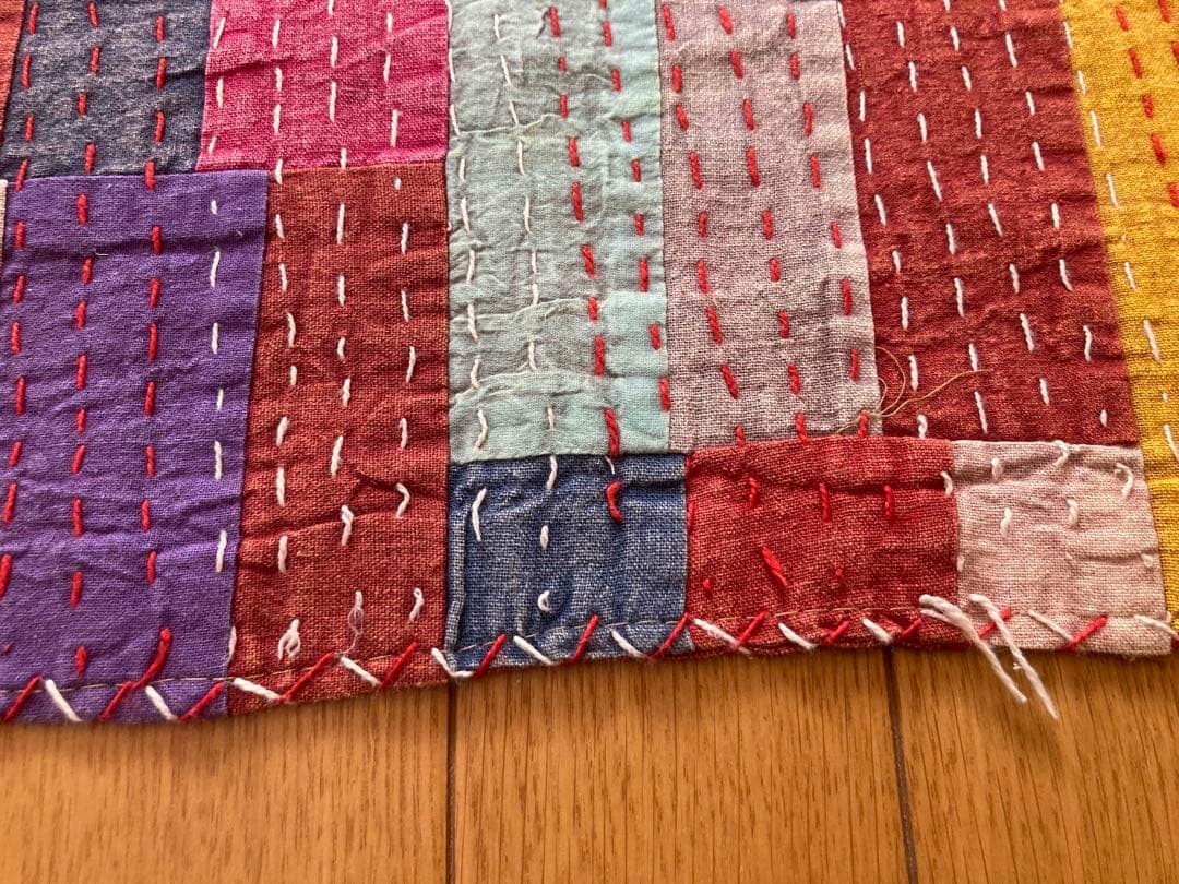 インド　パッチワーク　カンタ　ダブルサイズ　ベッドカバー　1